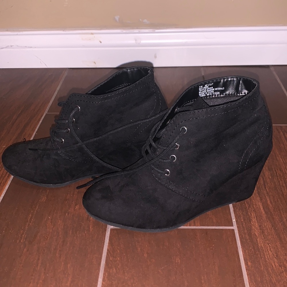 Black suede wedges